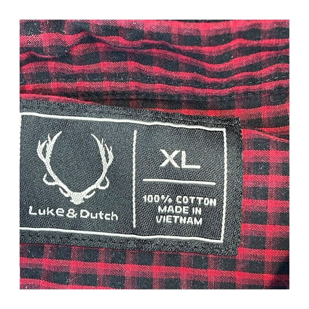 Luke & Dutch Shirt Men's XL Red Black Check 100% Cotton Long Sleeve Button-Down - Picture 3 of 6